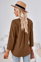 V-neck Roll-tap Sleeve Blouse (23)