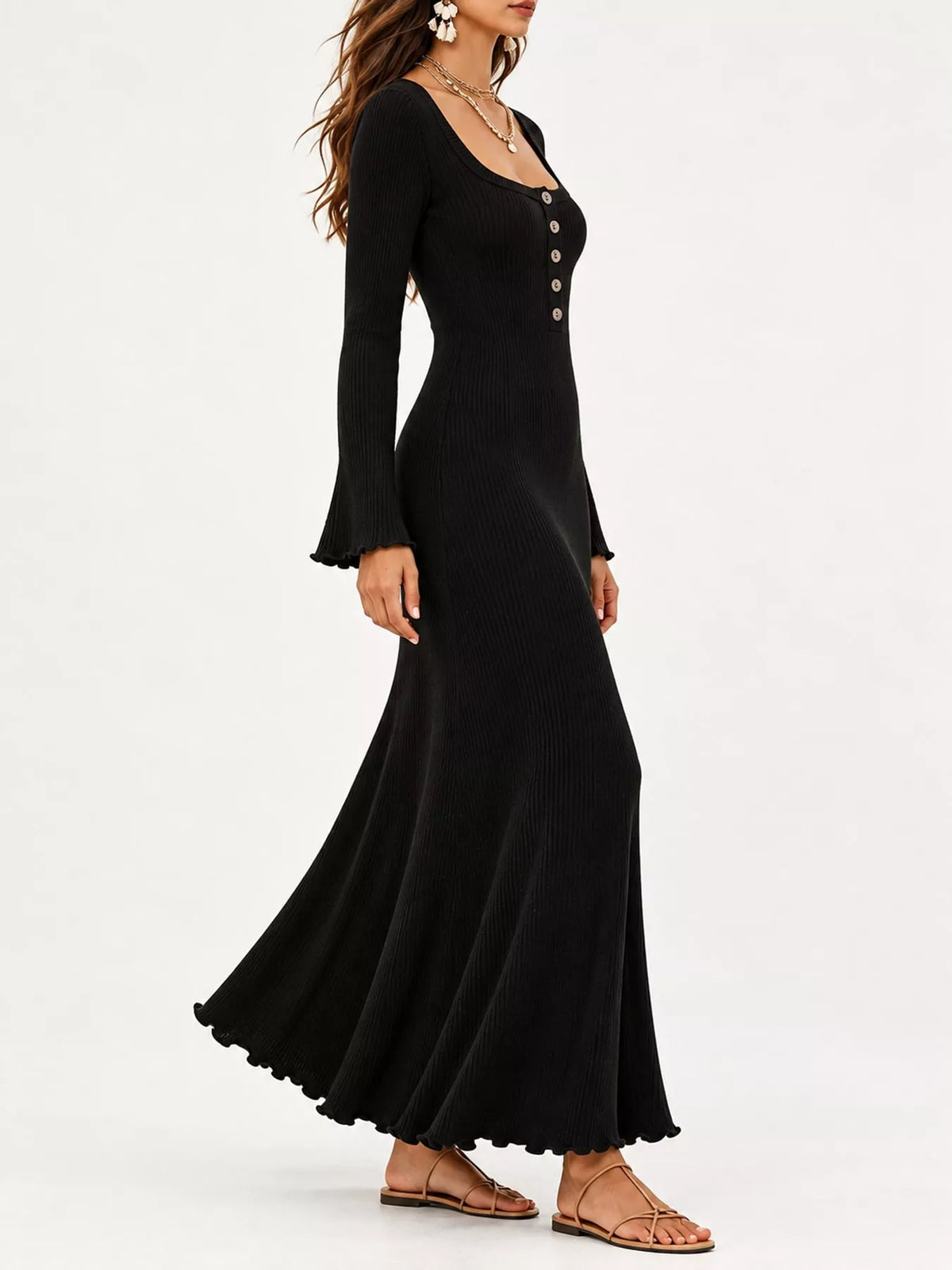 Button-front Ribbed Knit Maxi Dress (8)