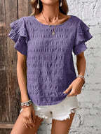 Round Neck Flounce Sleeve Blouse (24)