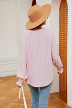 Notched Neck Flounce Sleeve Blouse (13)