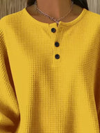 Full Size Casual Waffle Knit Button Detail Pullover Plus (2)