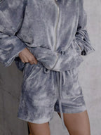 Zip Up Hooded Outerwear Shorts Set (14)
