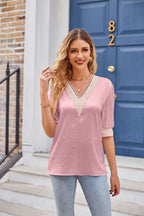 Printed Contrast V-neck Tee (19)