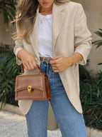Pocketed Lapel Collar Long Sleeve Blazer (3)