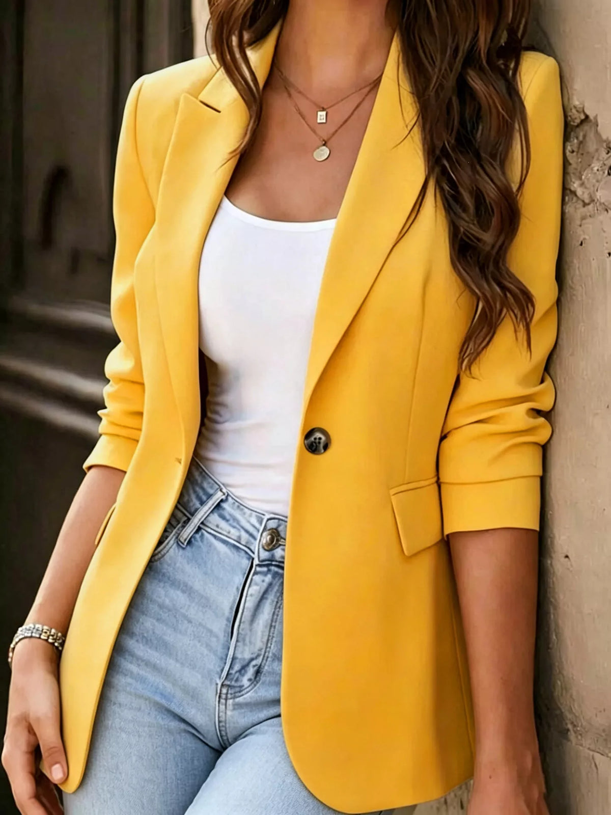 Full Size Single-breasted Lapel Collar Blazer Plus