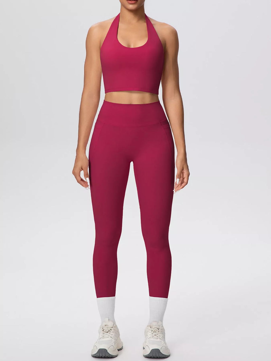 Halter Neck Crop Top High-waisted Leggings Active Set (27)