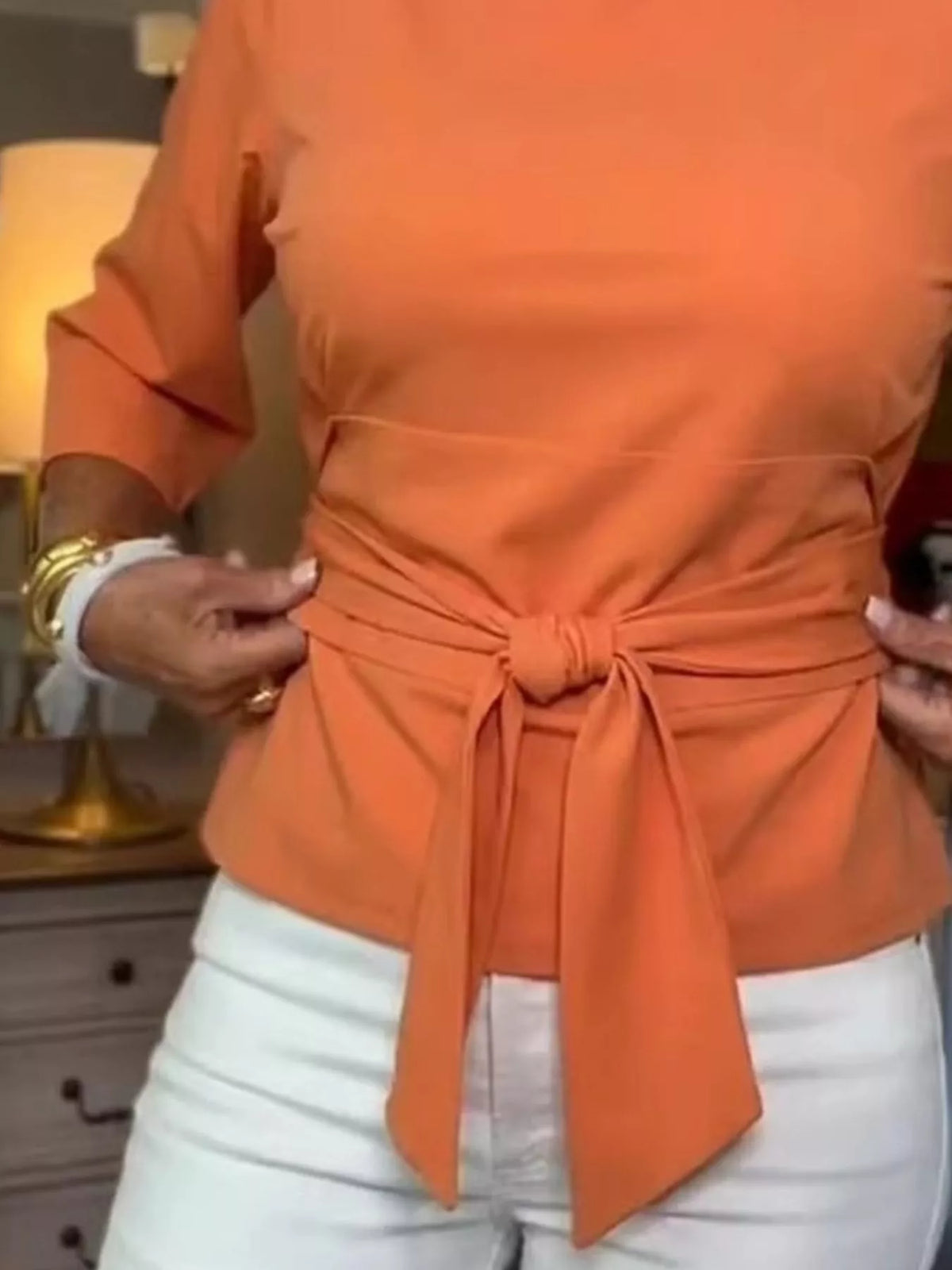 Full Size Tied 3/4 Sleeve Top Plus (10)