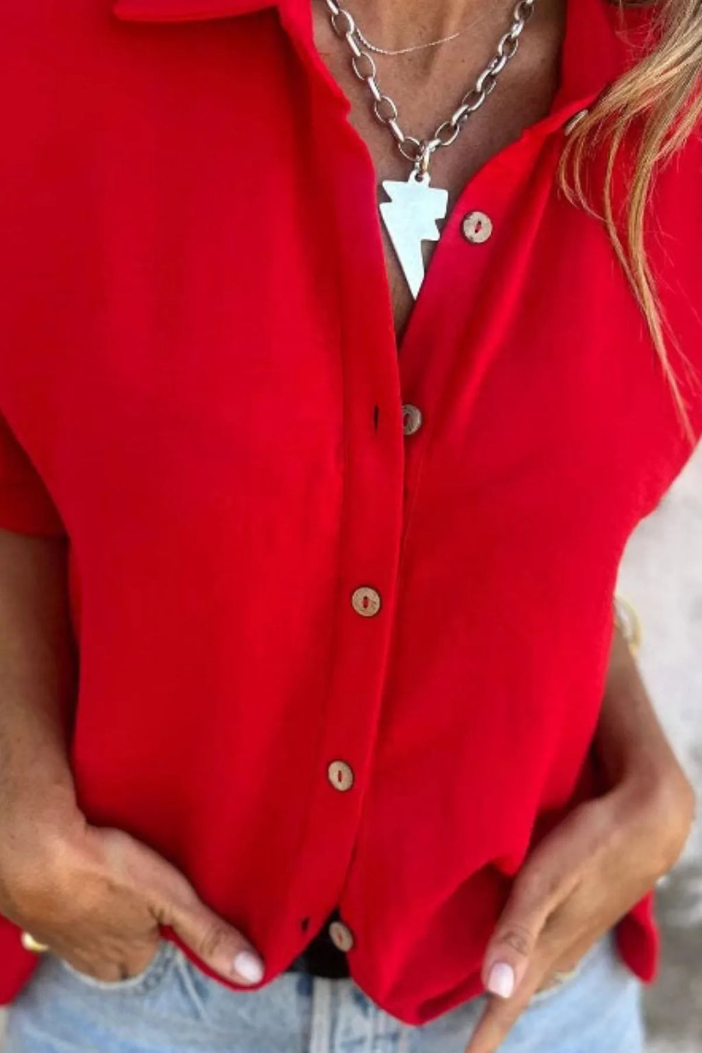 Full Size Casual Button Down Short Sleeve Loose Shirt Plus (11)
