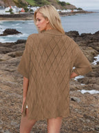 Button Down Eyelet Collared Neck Knit Shirt (17)