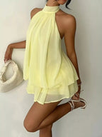 Halter Neck Chiffon Mini Dress (2)