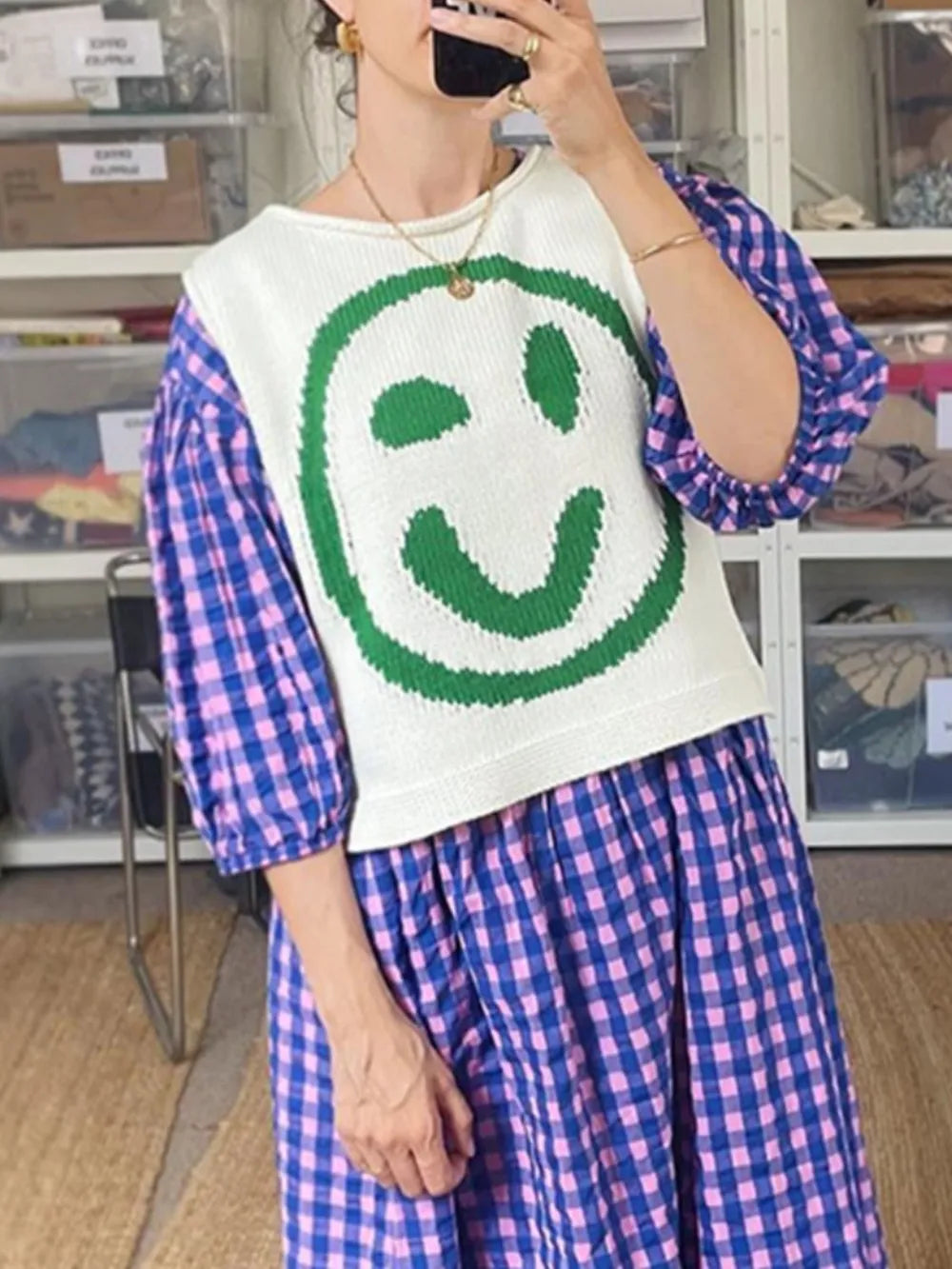 Smiley Round Neck Sweater Vest (5)
