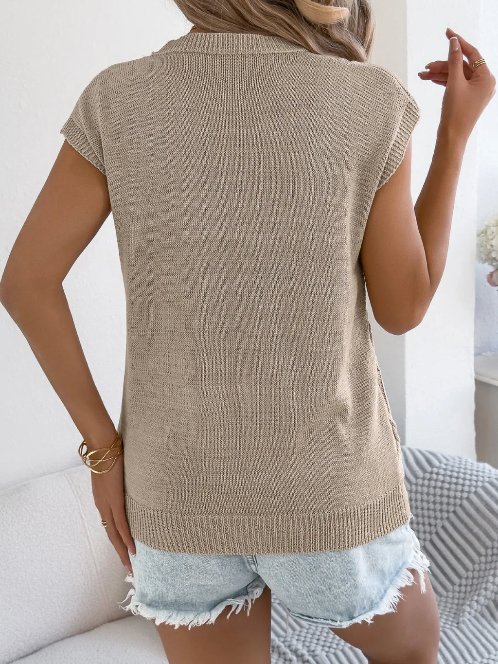 Round Neck Cap Sleeve Knit Top (15)