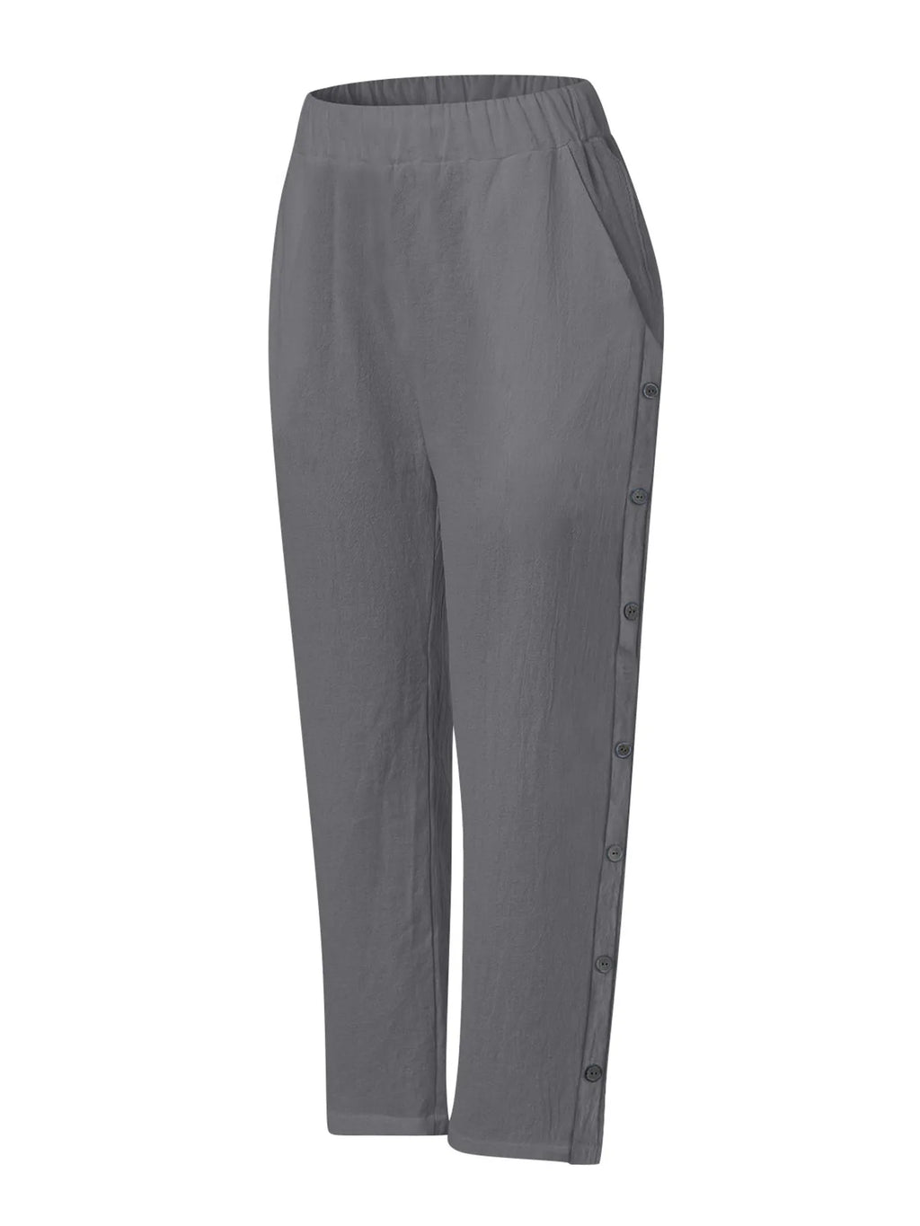 Full Size Side Decor Button Casual Wide Leg Pants Plus (20)