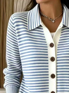 Striped Collared Button-down Knit Cardigan (2)