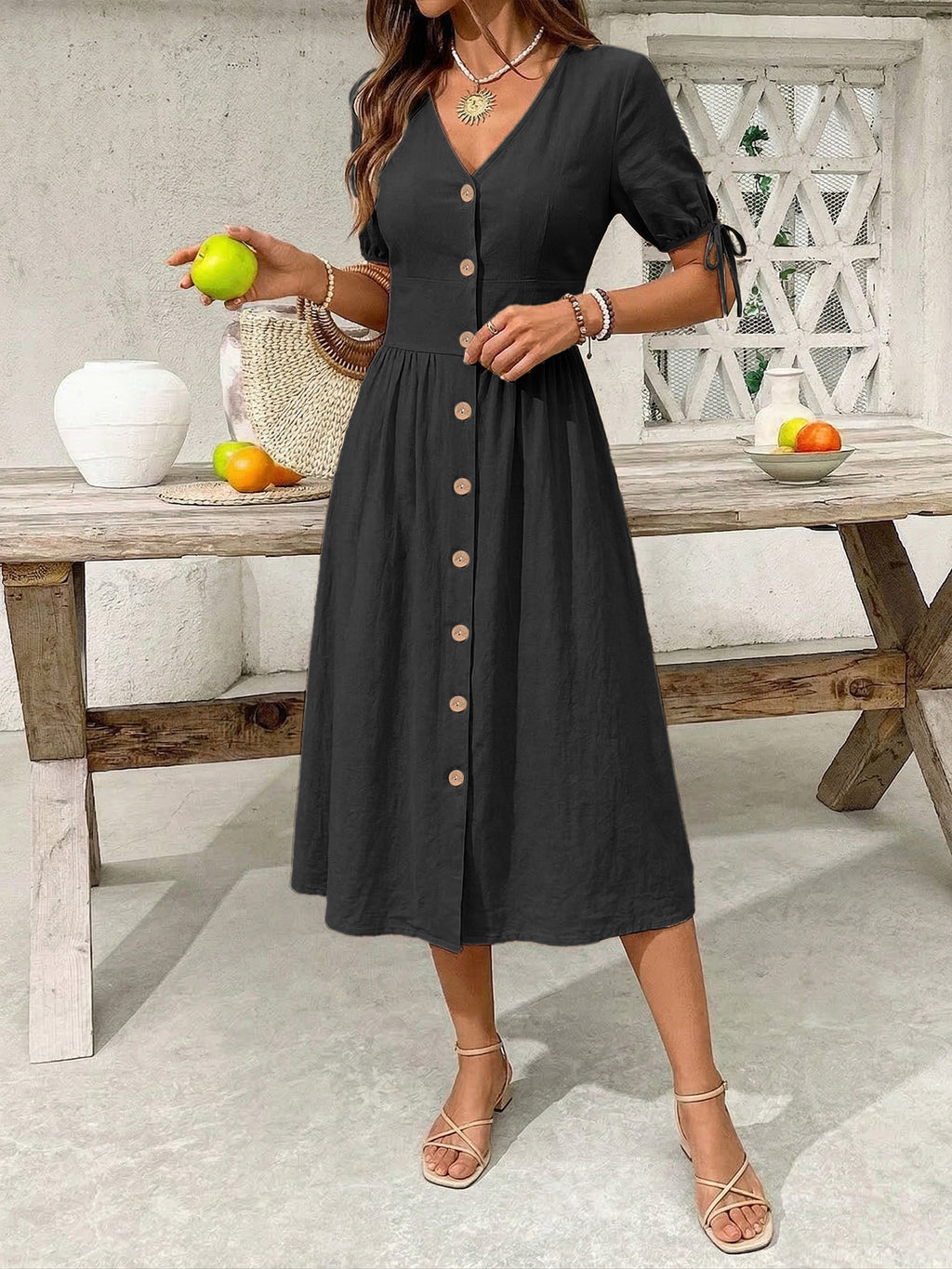 Button-down Short Sleeve Midi Dress (7)