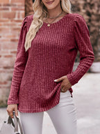Ribbed Knit Puff Sleeve T-shirt (21)
