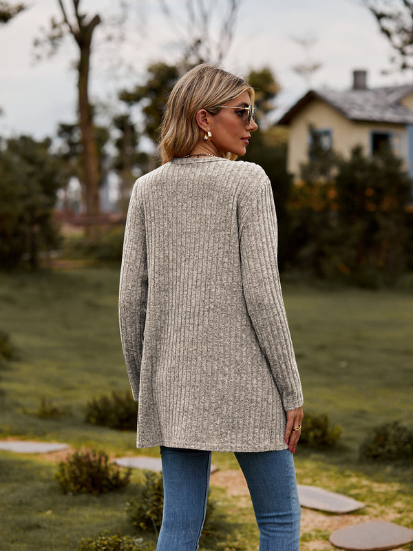 Ribbed Button-up Cardigan Pockets