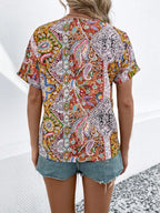 Bohemian Paisley Print V-neck Short Sleeve T-shirt (8)