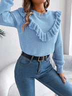 Ruffled Round Neck Long Sleeve Sweater (12)