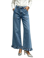 High-waisted Wide-leg Ruffle Hem Jeans (10)