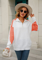 Two-tone Collared Neck Dropped Shoulder Knit Top (8)