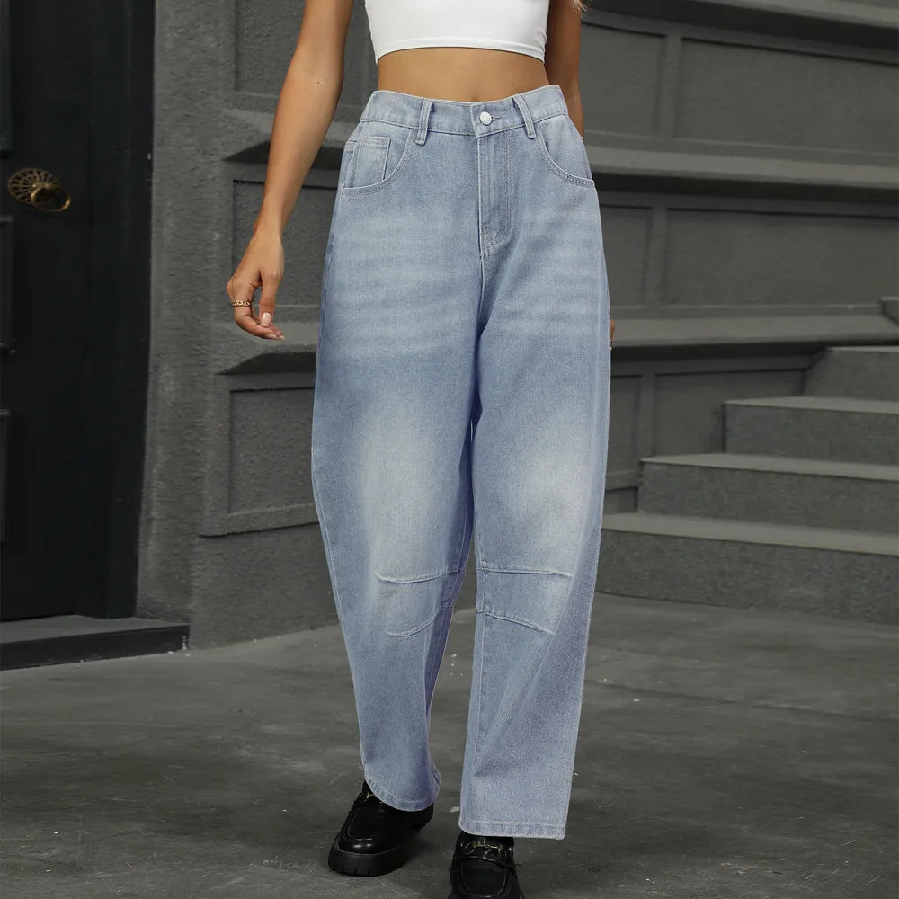 Half Elastic Waist Straight Leg Jeans (2)