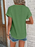 Eyelet Round Neck Short Sleeve Top (16)