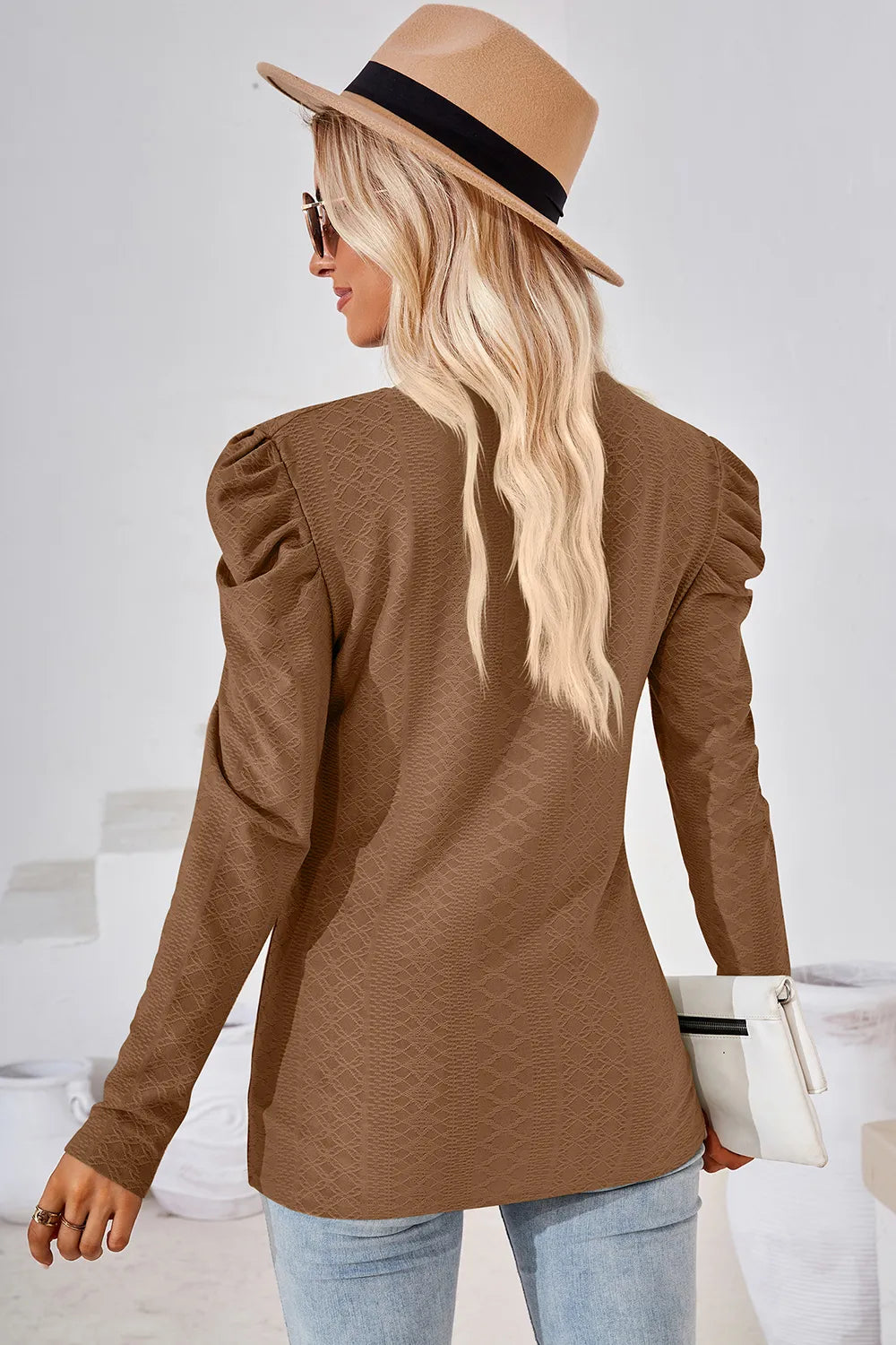 Round Neck Puff Sleeve Blouse (6)