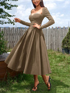 Sweetheart Neckline Long Sleeve A-line Midi Dress (11)