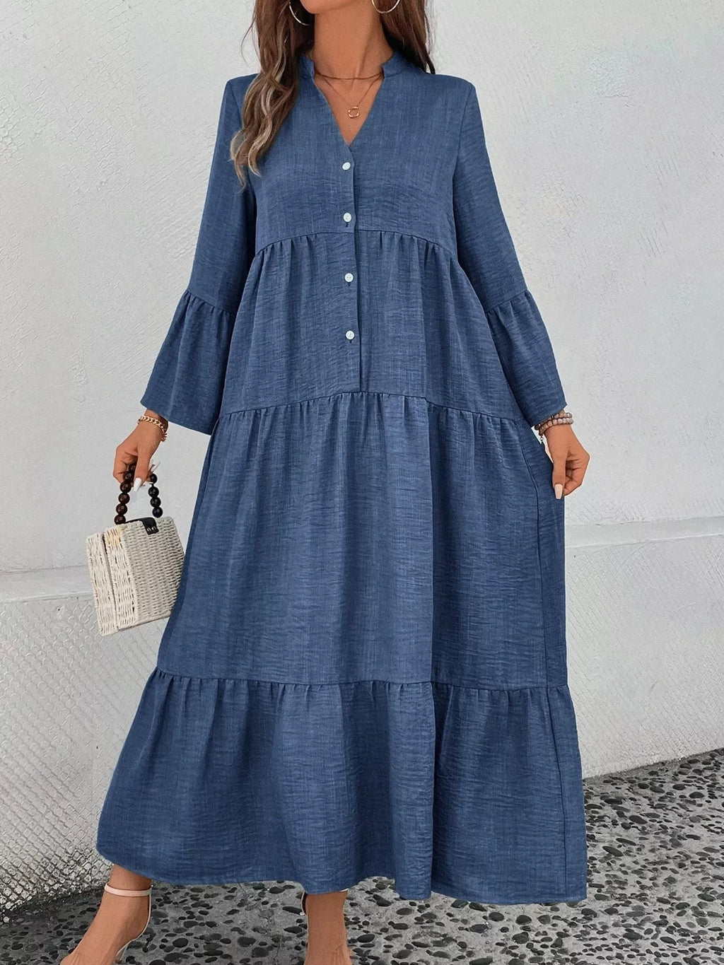 Ruffle Hem Button Front Tiered Dress (11)