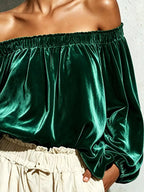 Off-shoulder Velvet Long Sleeve T-shirt (12)