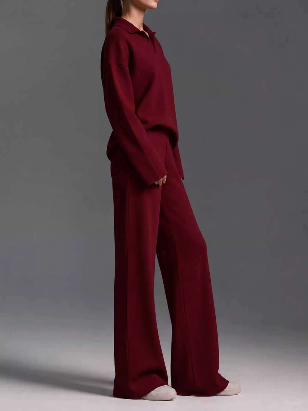 Polo Collar Top Wide-leg Pants Set (42)