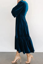 V-neck Long Sleeve Midi Velvet Dress (2)