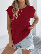 Round Neck Cap Sleeve Knit Top (2)