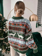 Geometric Round Neck Dropped Shoulder Sweater (6)