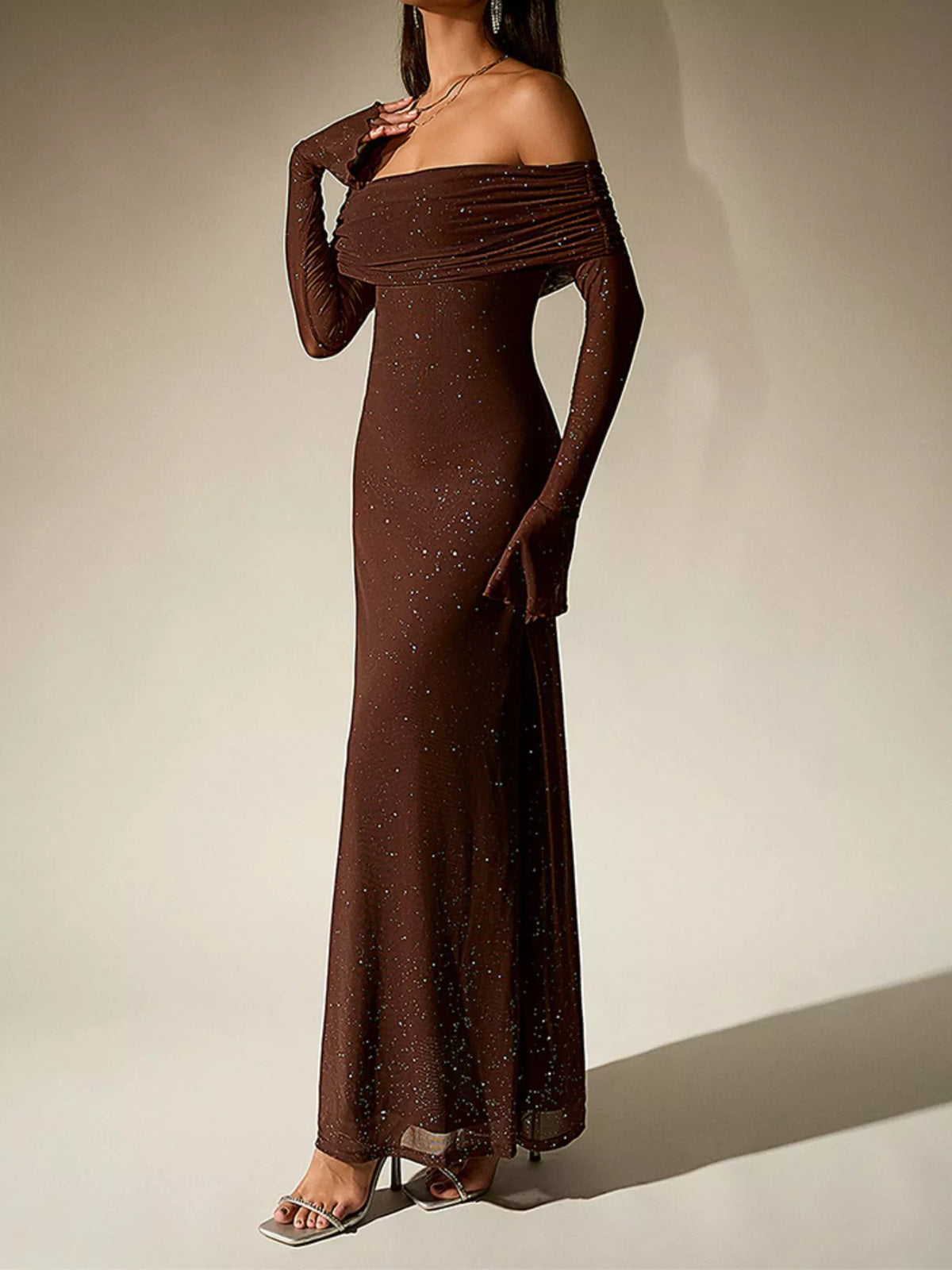 Glitter Off-shoulder Maxi Dress (6)