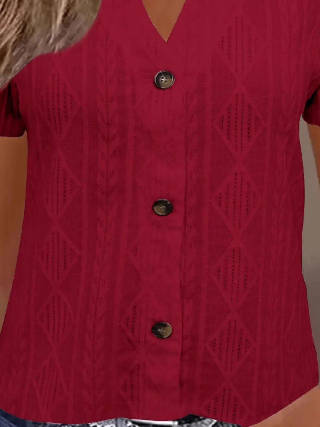 Textured Notched Short Sleeve Blouse (8)