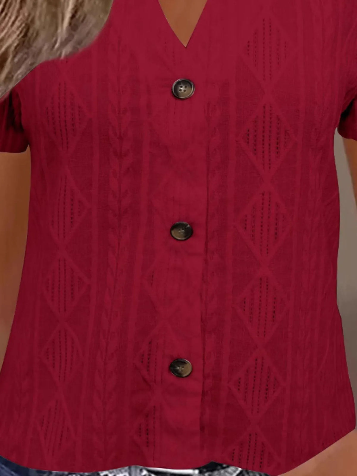 Textured Notched Short Sleeve Blouse (8)