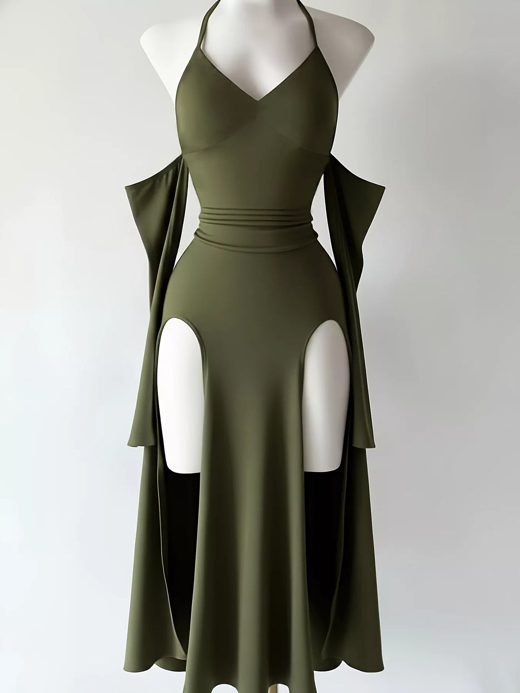 Halter Neck High-slit Bodycon Dress (6)
