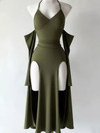 Halter Neck High-slit Bodycon Dress (6)