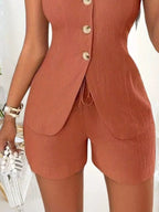 Sleeveless Button-down Vest Shorts Set (3)