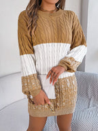 Block Cable Knit Sweater Dress Textured Pattern (11)