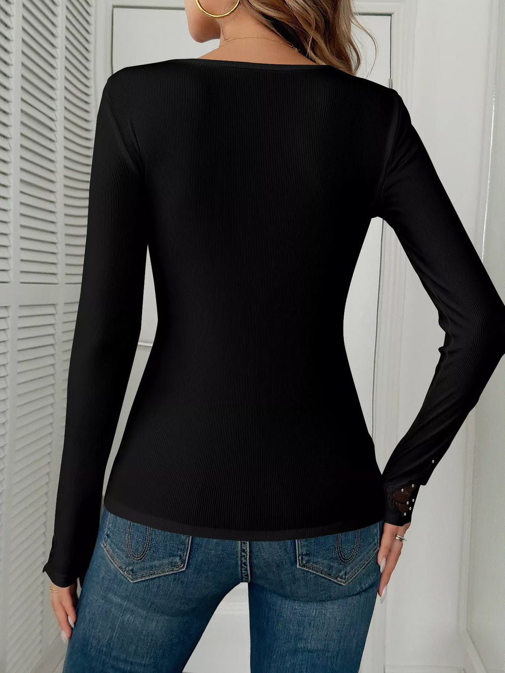 Elegant Lace Trim Long Sleeve Top (8)