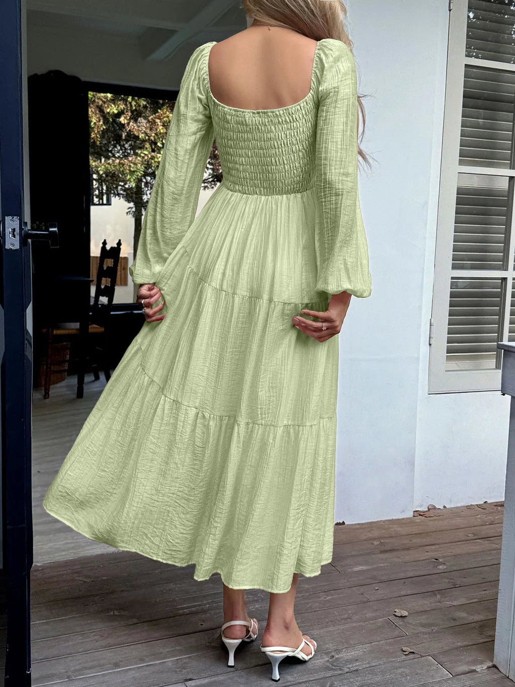 Tiered Balloon Sleeve Midi Dress (12)