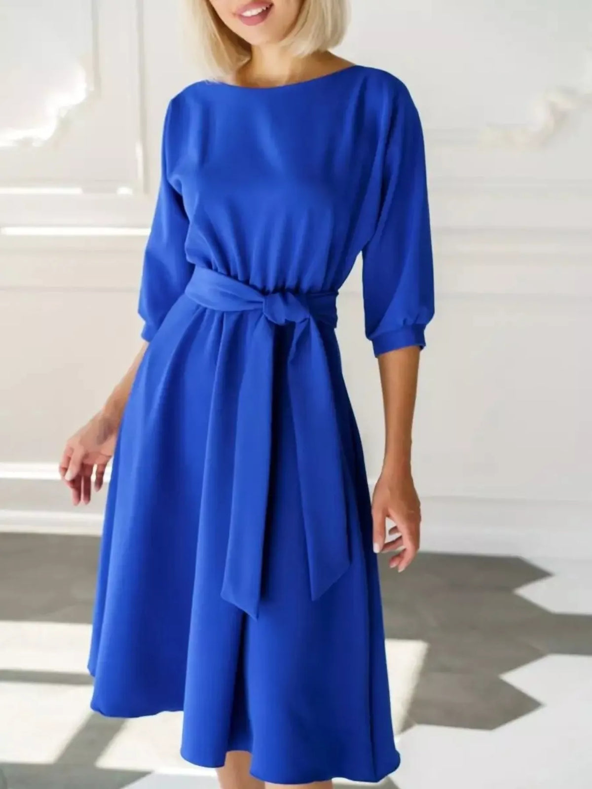Elegant Belted Waist Midi Dress (11)