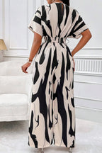 Printed V-neck Short Sleeve Wide Leg Jumpsuit (2)