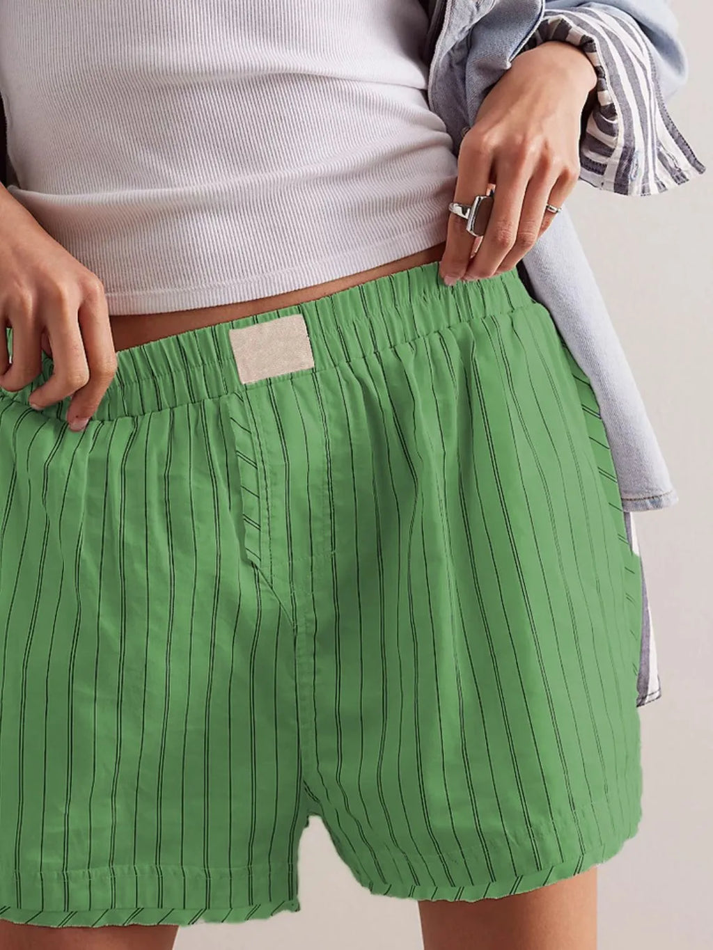 Striped Elastic Waist Shorts (18)