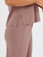 Casual Solid Color Cap Sleeve Top Pants Knit Set (7)