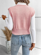Full Size Button Up V-neck Sweater Vest (17)