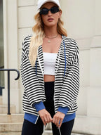 Drawstring Striped Zip Up Long Sleeve Hoodie (9)